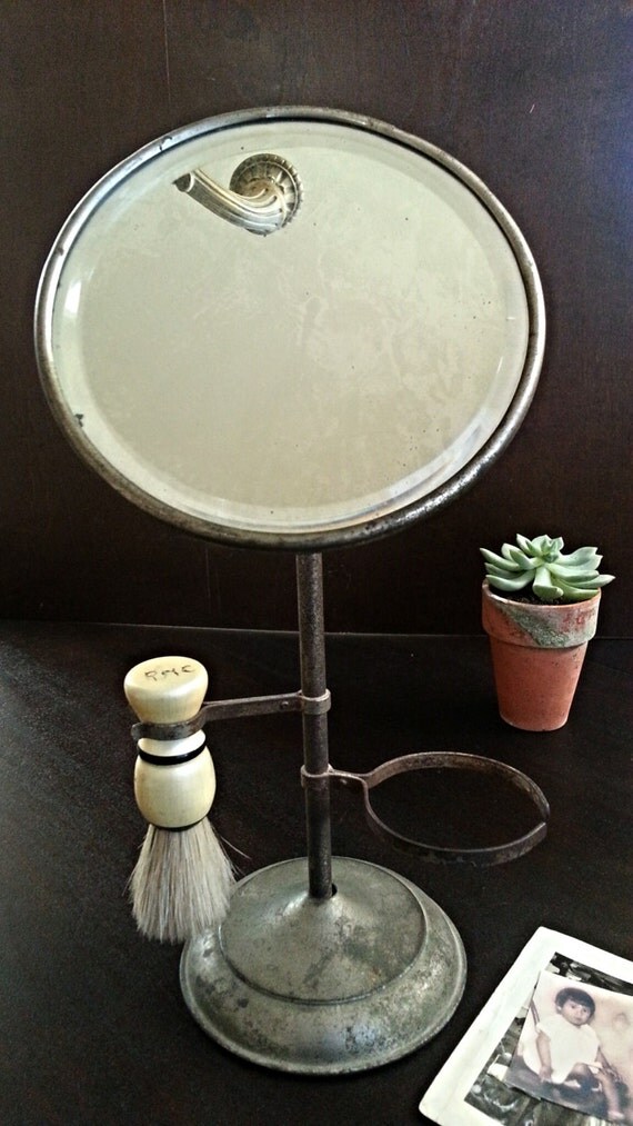Antique Shaving Mirror stand / Shaving Brush / Vintage Mirror