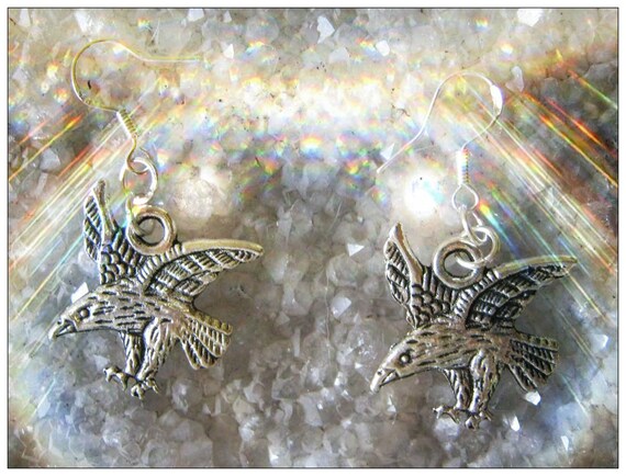 Beautiful Silver Hook Earrings with Eagles by IreneDesign2011