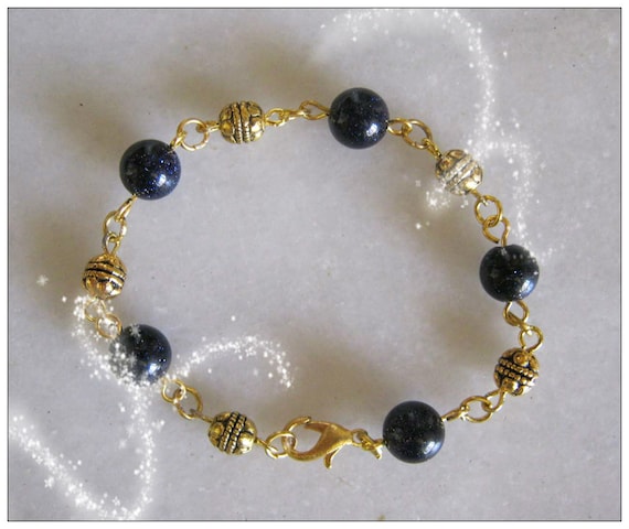 Handmade Gold Bracelet with Blue Goldstones by IreneDesign2011