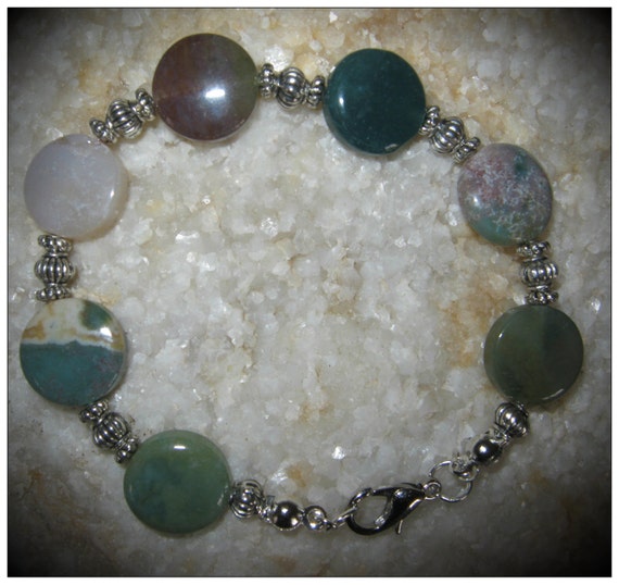 Handmade Silver Bracelet with Agate Coins by IreneDesign2011