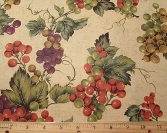 Per yard, red and purple grapes fabric with cream back ground From VIP