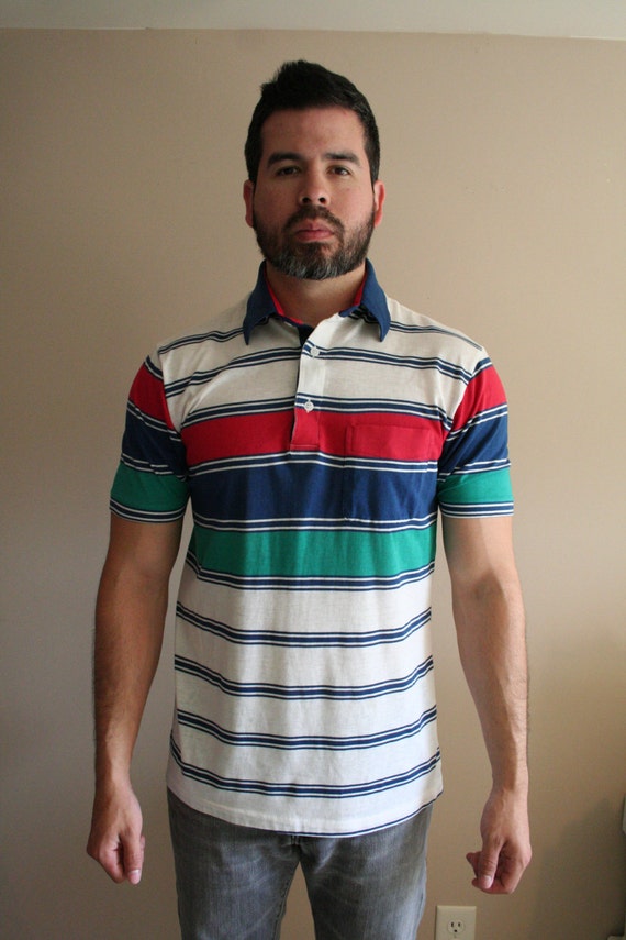 80's vintage striped polo shirt Size medium classic