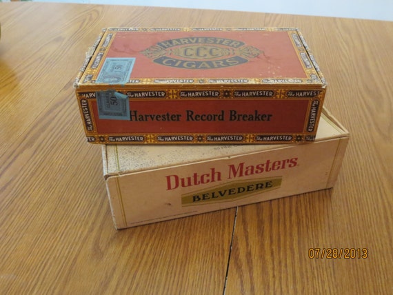 1940's Wooden Cigar Boxes Dutch Masters Harvester Cigars
