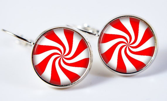 Peppermint Candy Earrings Glass Earrings Christmas in July Christmas Earrings Candy Cane Earrings (276)