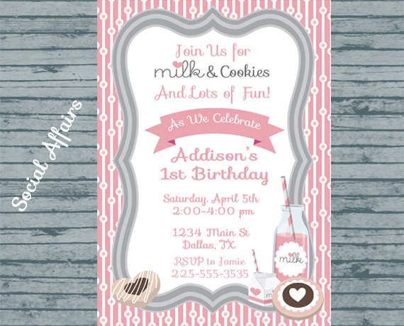 Milk and Cookies Birthday Invitation - DIY Printable Invitation Il_570xn