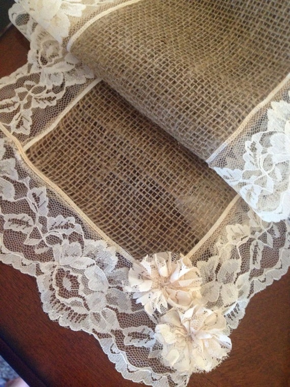 Items similar to Burlap and Lace Table Runner on Etsy
