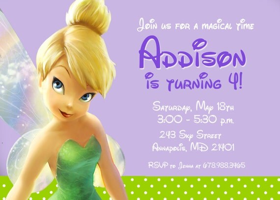 Invitación fiesta de cumpleaños de Tinkerbell por PrettyPaperPixels Invitación fiesta de cumpleaños de Tinkerbell por PrettyPaperPixels