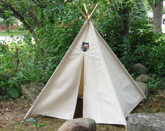 Owl Teepee, Canvas Teepee, Can Include Window, Kids Teepee, Tee Pee, Play Tent Kids Tent, Playhouse, Childrens Teepee, Indoor Tent