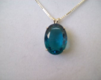 Created Dark Aquamarine Pendant in Sterling Silver