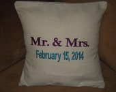 Custom Embroidered Pillow Case MR & MRS 12 x 12