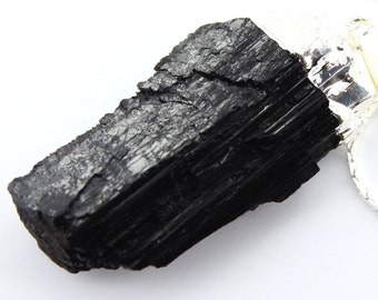 Black Tourmaline Necklace, Chain Necklace, Chakra, Silver Plated Necklace, Meditation Stone, Amulet, Tourmaline Pendant