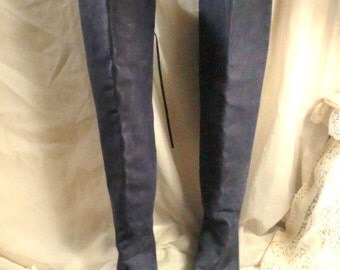 Over the Knee Dark Blue Suede Boots