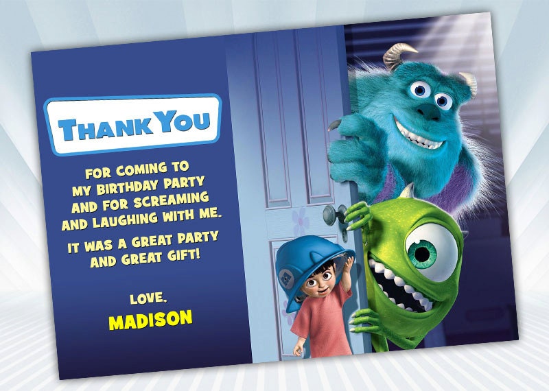 Monster Inc Thank you card