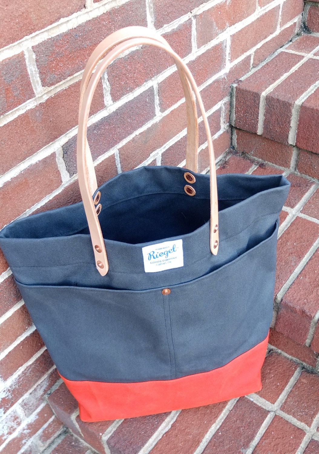 Waxed Canvas Tote Bag with Leather Handles by RiegelGoodsCompany