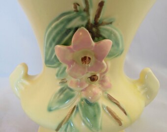 Vintage McCoy "blossomtime" yellow urn vase. C. 1946.