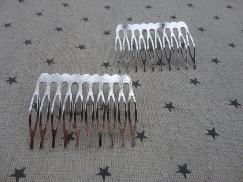 50pcs Silver Plated Metal Hair Combs 10 teeth 53