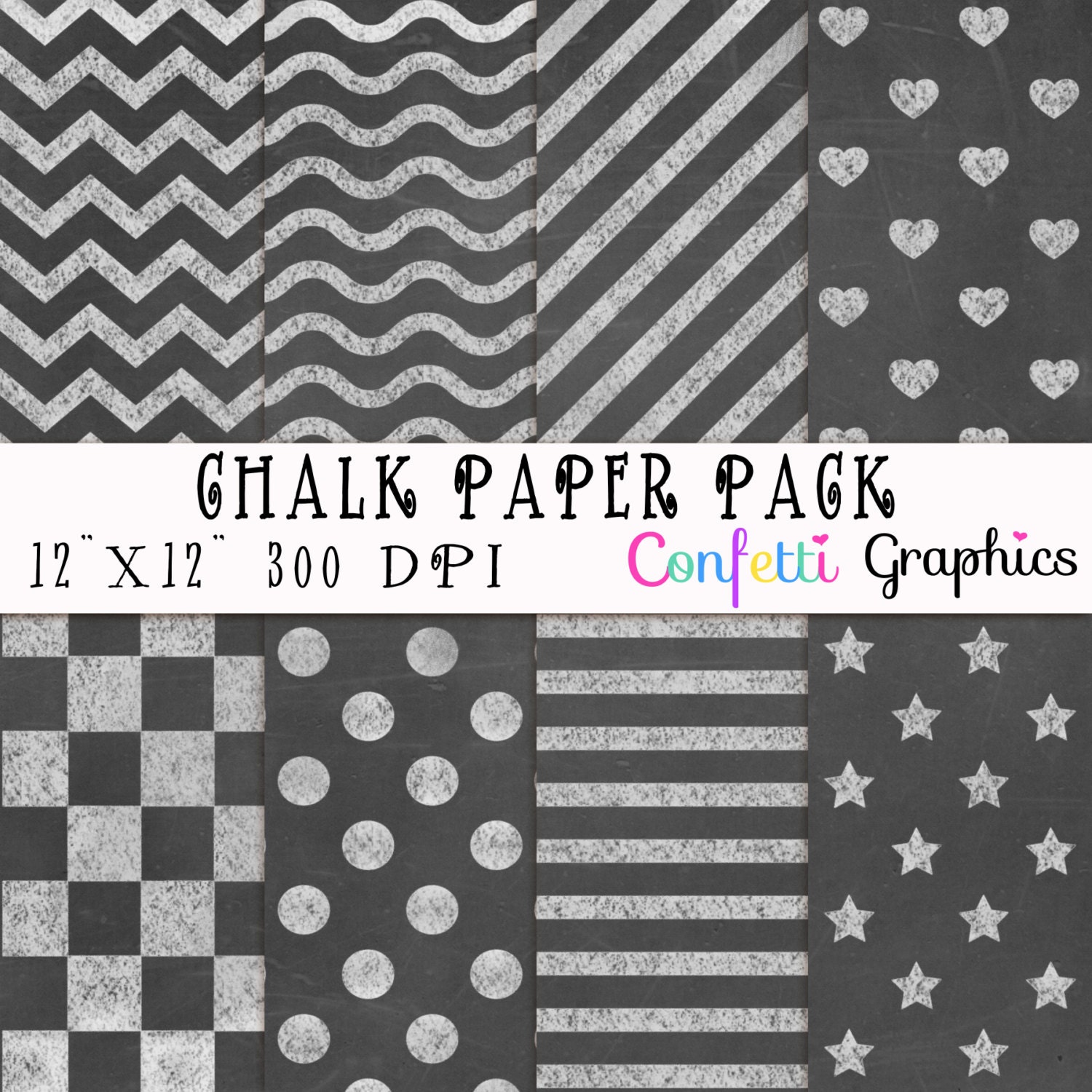 Chalkboard Patterns Digital Paper Pack Dusty Chalk Board