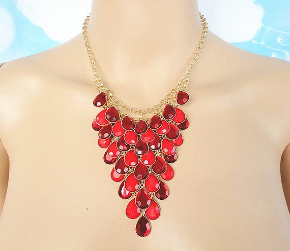 Red Bib Statement Choker Necklace Bib Necklace By Trendysky