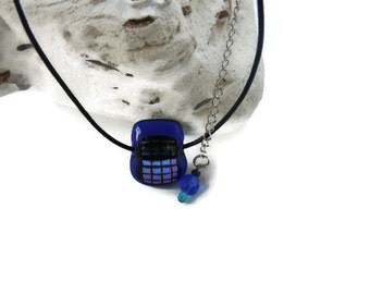fused glass necklace, blue purple glass pendant necklace, blue fused necklace, blue purple fused glass necklace, dichroic glass necklace
