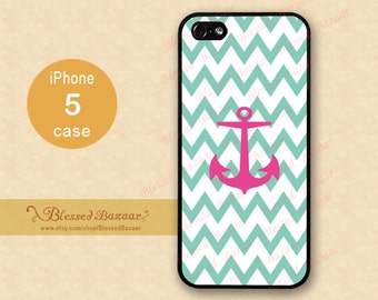 Green Chevron & Hot pink Anchor iPhone 5 Case,iPhone 5 Soft Rubber Case ...