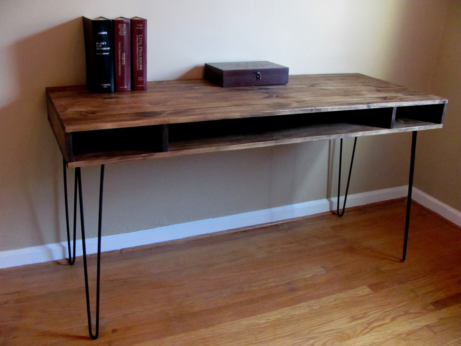 Rustic desk with hairpin legs