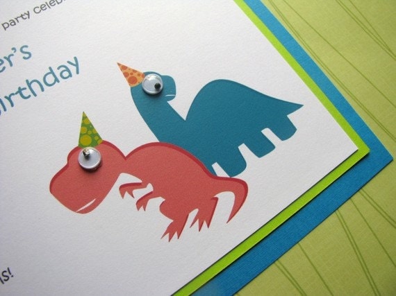 Dinosaur Invitation, Birthday Party, Boy Baby Shower, Eye Embellishment, Dinosaur Party - Dinomite