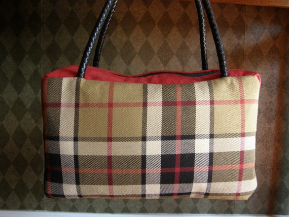 black and red plaid handbag