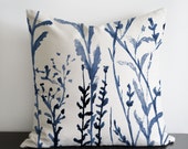 Meadows original design in dark blue colours - linen/cotton pillow Cover with invisible zipper