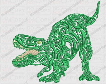 Angry Tribal T-rex Dinosaur Embroidery Design in 4x4 and 5x7 Sizes