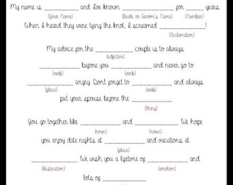 Wedding Mad Lib Game Printable - Leave a Note For the Bride & Groom