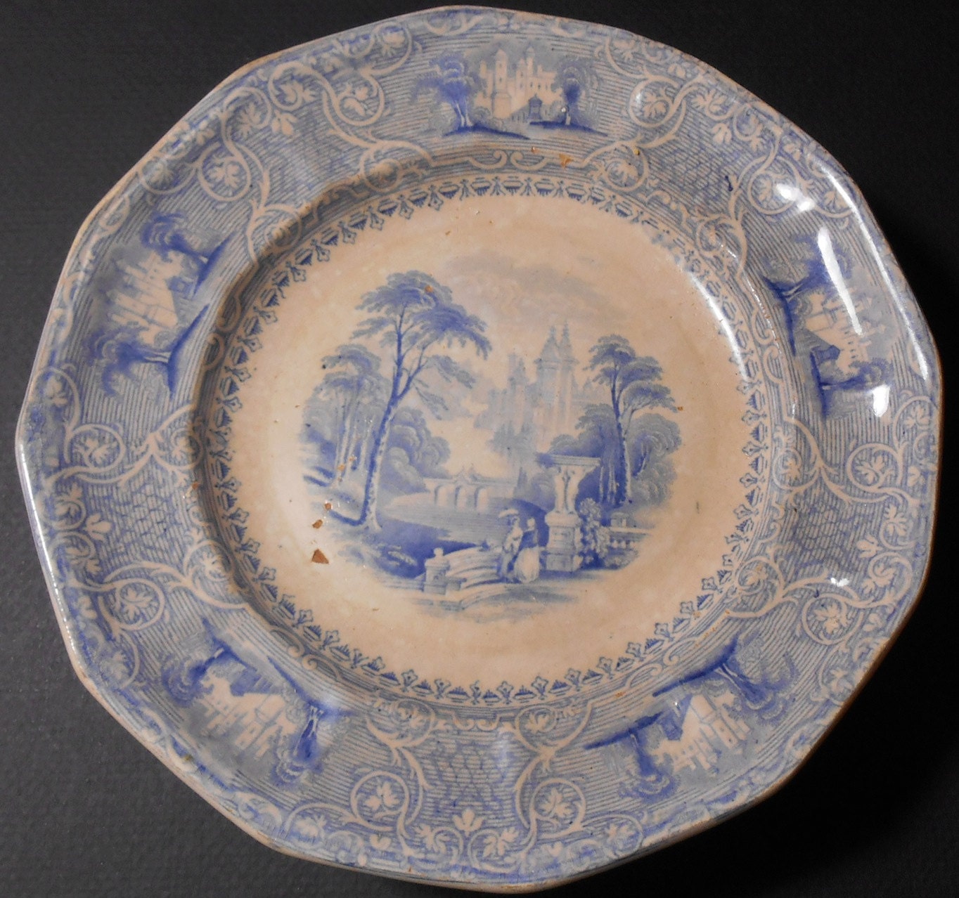 Antique E Challinor Ironstone Flow Blue Lozere Pattern Plate