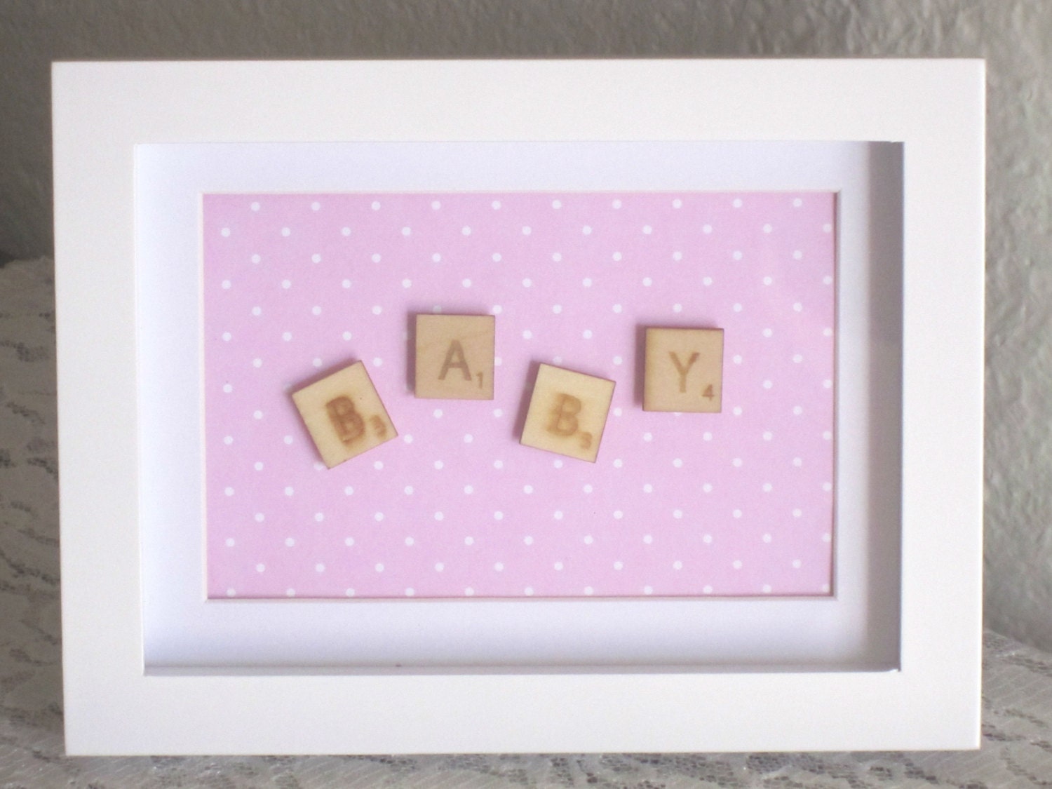Baby shadow box art scrabble letters by RockabyeBabyGifts on Etsy