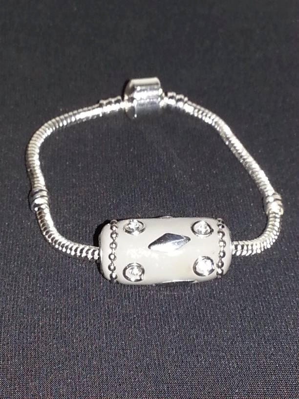 Adorable sterling silver plated snake chain bracelet with grey