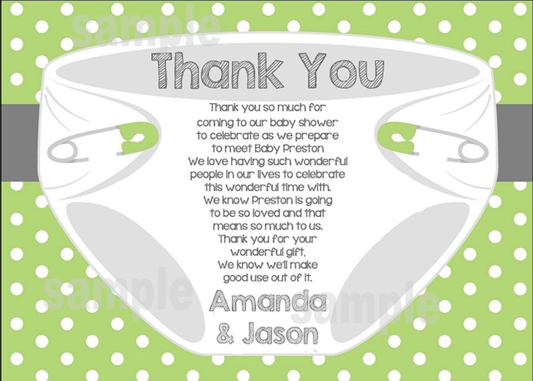 Diaper Thank You Card for Baby Shower or Diaper Bash Green