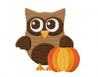 4 X 4 Thanksgiving Owl and Pumpkin Embroidery Design Multiple Formats Available - Instant Download