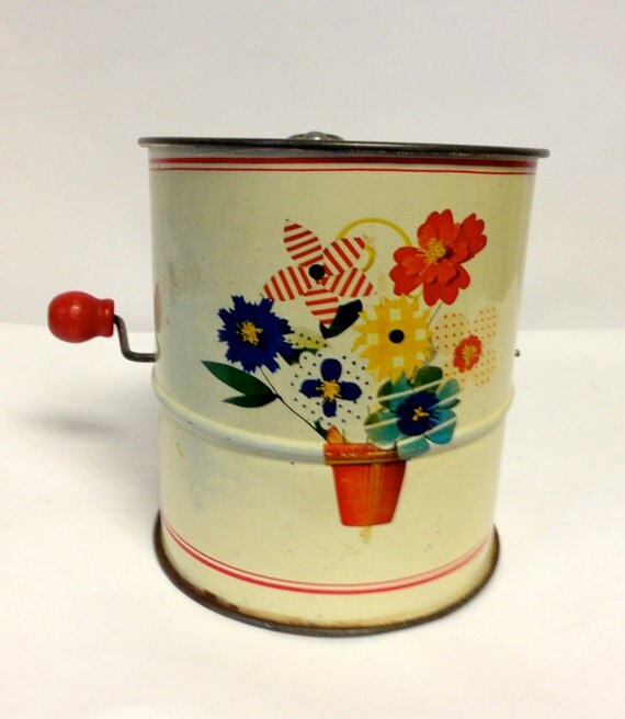 Vintage Flour Sifter Flower decal Vintage Kitchen Decor
