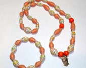 Paper Bead Necklace and Bracelet Set (Orange tones w/Owl)