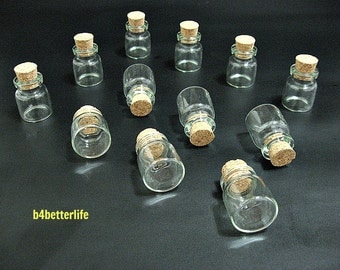 12pcs Mini Clear Glass Bottles Vials with corks. H30W23. (#A18).