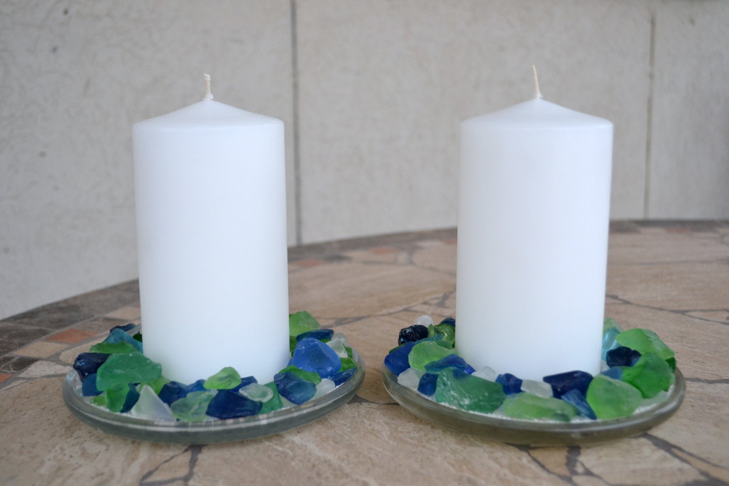 Sea Glass Candle Holder Set by AShoreThingCreations on Etsy