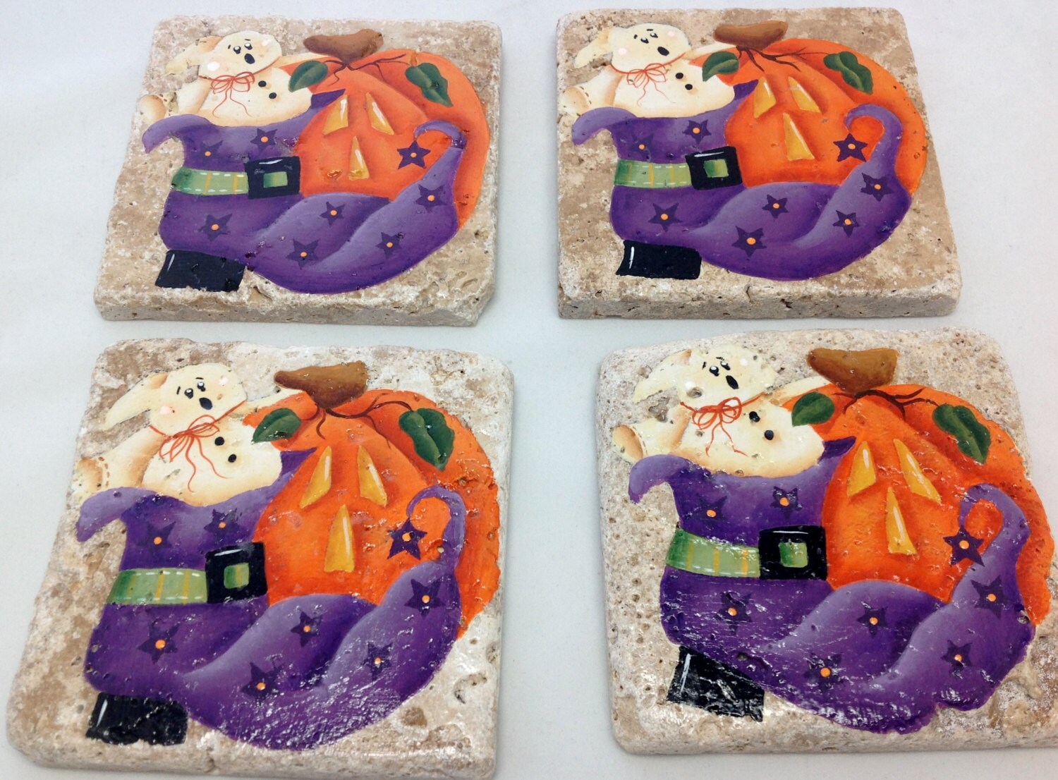 HALLOWEEN COASTERS painted on stone tiles. Boot by BiancasGifts