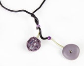 necklace,bracelet,black rubber,green rubber,purple amethyst,gray button, woolen purple-gray net wrapped in a bead  ,black fymo rose,67 cm