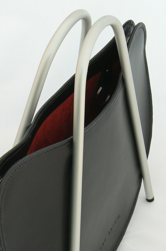 Black Leather Handbag with Metal handles by StevenHarkinHandBags