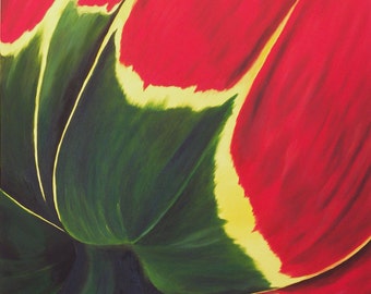 Tulip Oil Painting, Flower Painting, Abstract, Tulip Flower, Red, Original Oil Painting - "Tulipe In Red" (30" x 48")