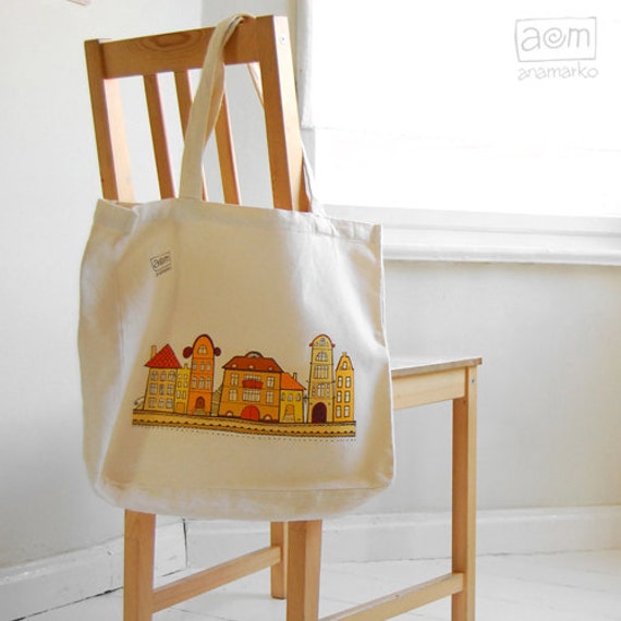 BIG tote bag - ORANGE HOUSES cotton tote bag, cotton bag with my own ...