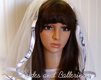 True Timber Snowfall White Ribbon Wedding Veil