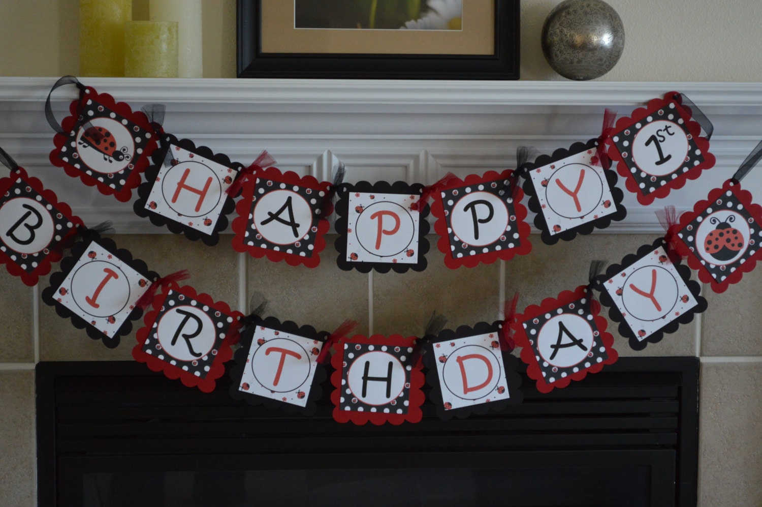Ladybug Theme Happy Birthday Door Sign Red And Black
