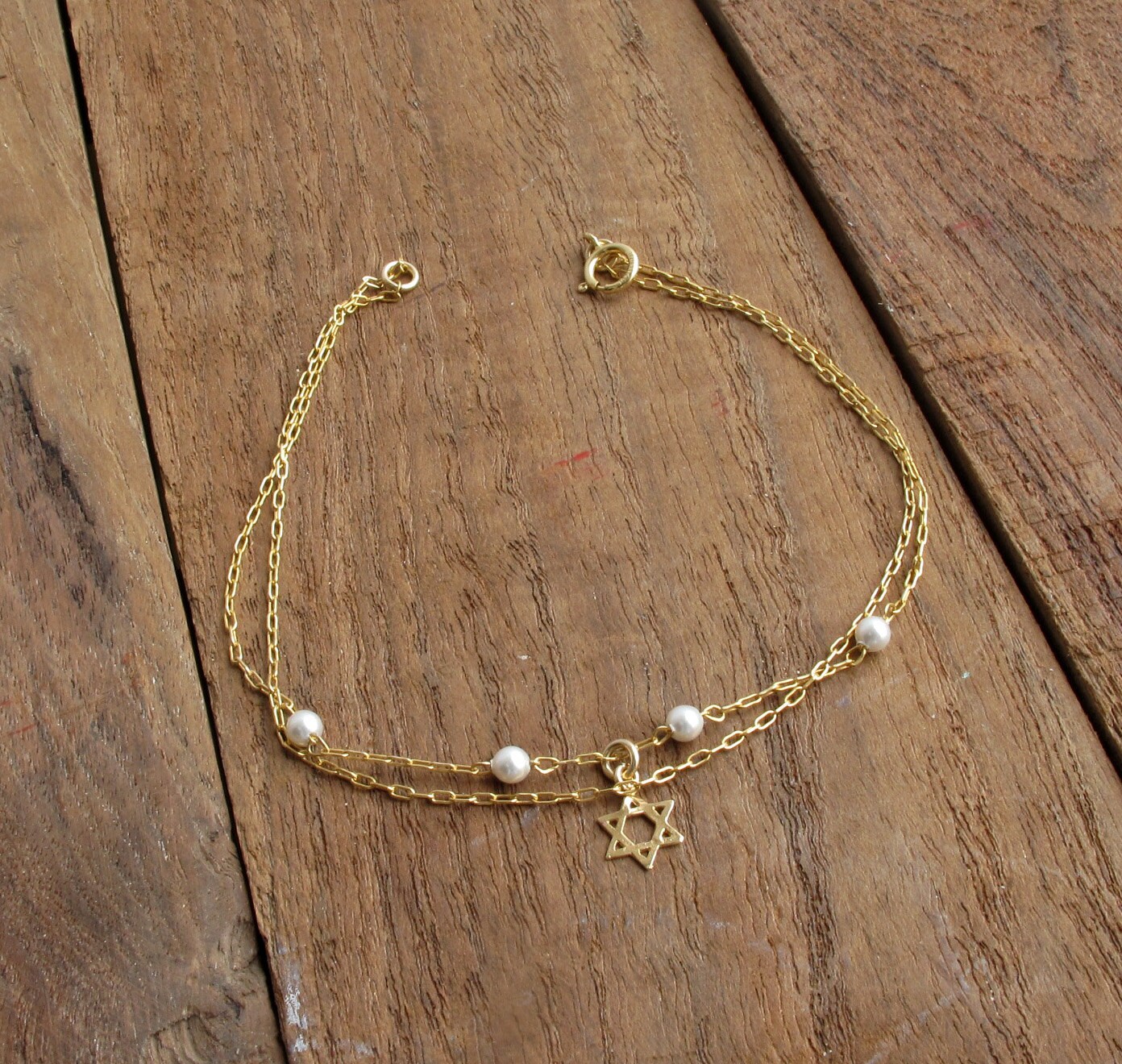 jewish star Charm bracelet with pearls by ARDONN on Etsy