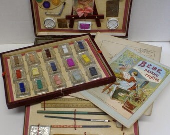 Antique Victorian Watercolor Painting Drawing Artist Box Set. A. Capendu, Editeur, Paris.