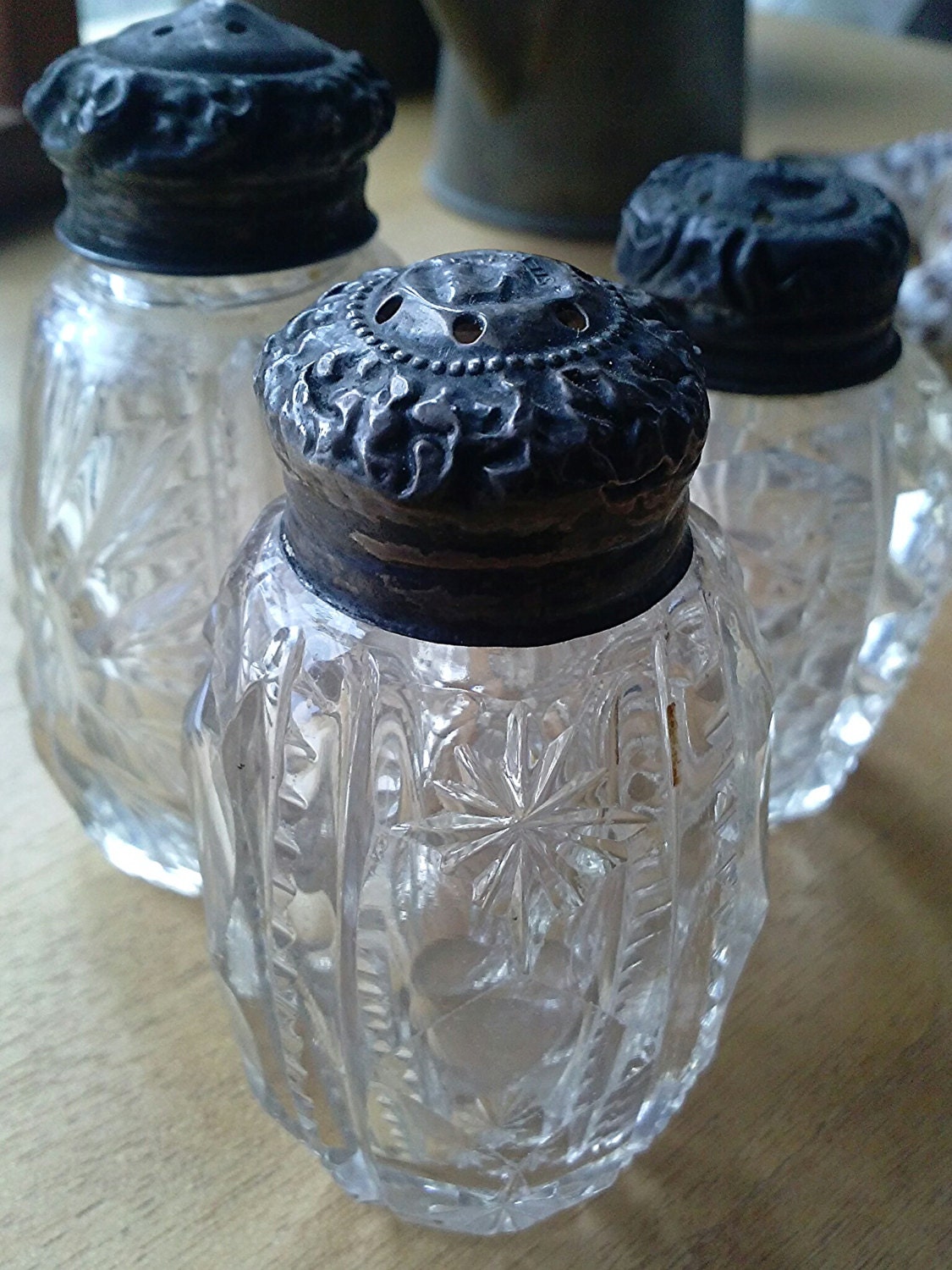 Pressed Glass Shakers Three Elegant Salt and Pepper Shakers
