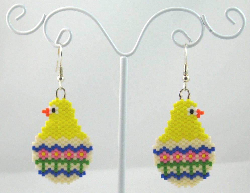Beaded Chick in Easter Egg Earrings Easter Jewelry by LazyRose
